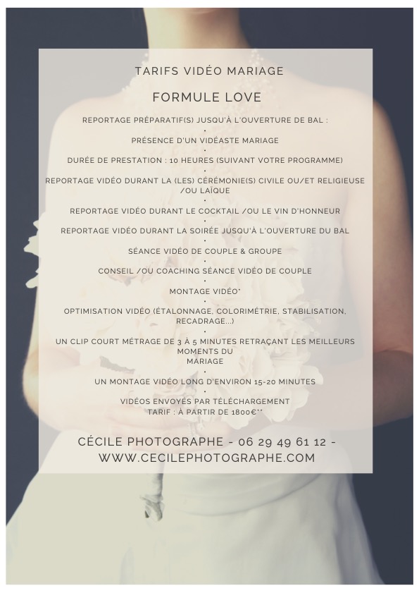 Formule Love Videos Mariage - Une vidéo souvenir de votre mariage - Votre photographe au Fémin'Ain Cécile Clerfayt